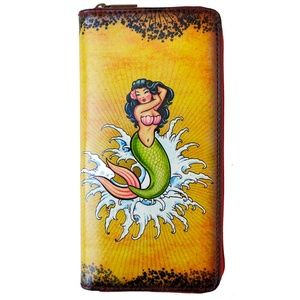 Mermaid Tattoo Zip Around Wallet Tan NWT